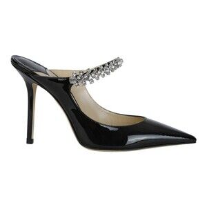 Jimmy Choo Crystal-Embellished Stiletto Mule In Black Patent Leather - NWT